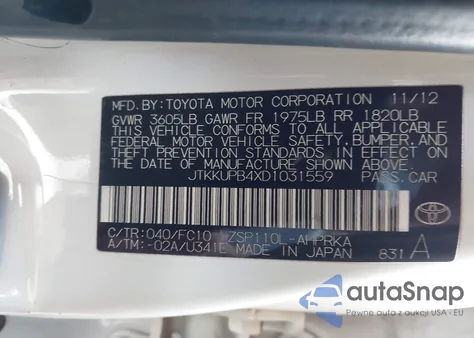 2013 Scion Xd 10 Series from USA, damaged, VIN JTKKUPB4XD1031559